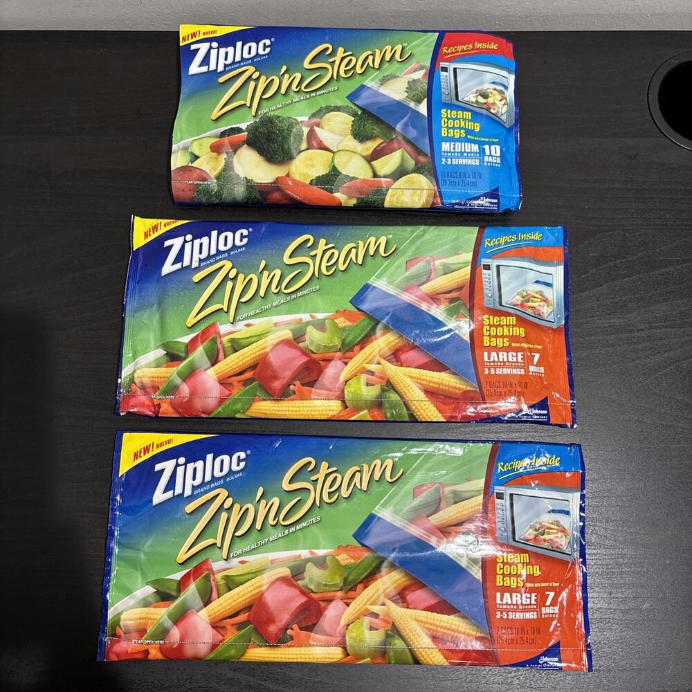 Ziploc Zip 'N Steam 1 Med & 2 Large Microwave Cooking Bags Discontinued READ
